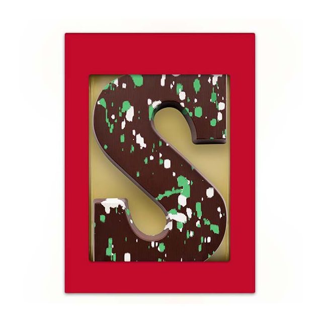 Chocoladeletter Puur met groen/witte decoratie - 200 gram