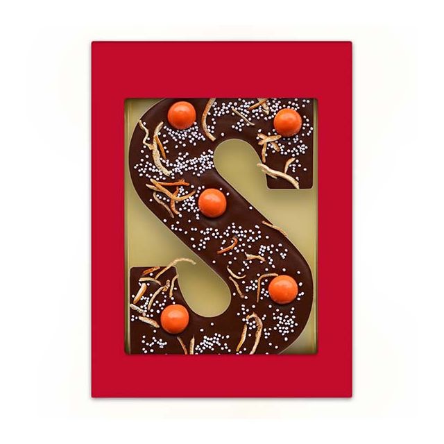 Luxe Chocoladeletter S Oranje Explosie – 200 gram