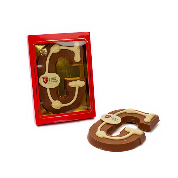 chocoladeletter met logo bedrukking
